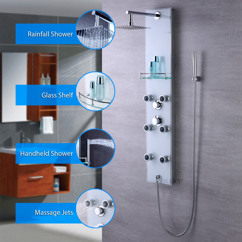 Luxier 51" 6-Jet Shower Panel With Rainfall Shower Head Hand Shower, White