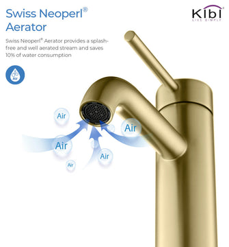 Circular Brass Single Handle Bathroom Faucet KBF1008, Brush Gold, With Drain