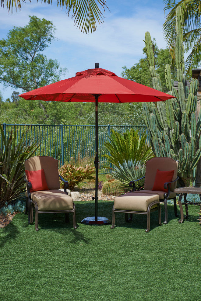 9'' Matted Black Collar Tilt Lift Fiberglass Rib Aluminum Umbrella, Olefin, Teak