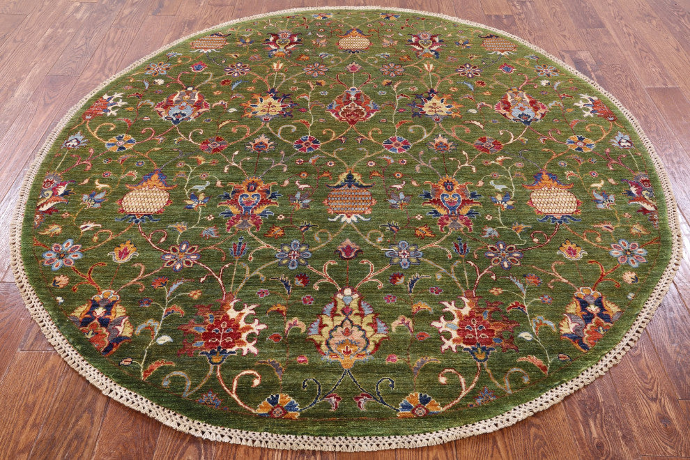 7' Round Hand Knotted Persian Tabriz Rug Q7746