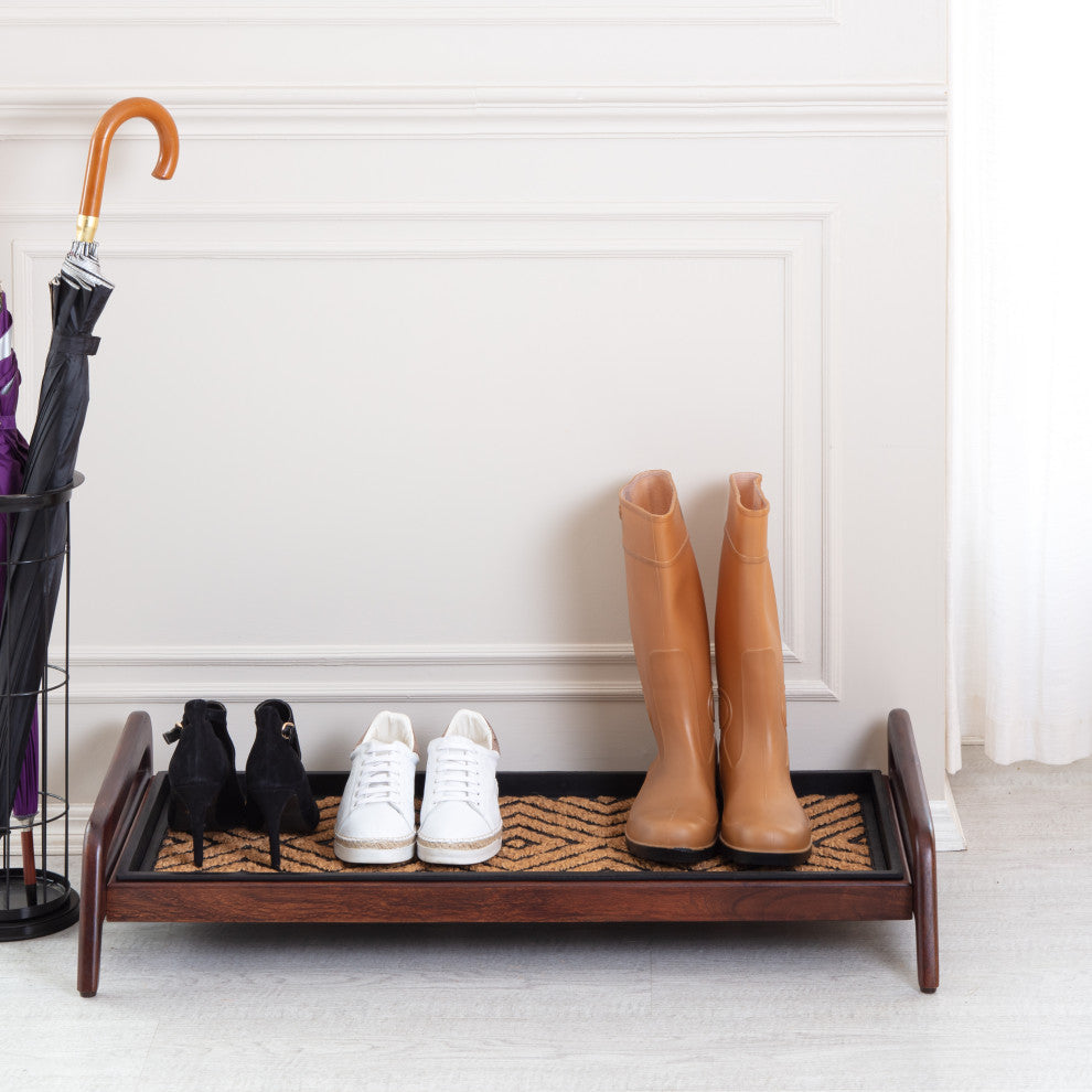 Single-Tier Brown Stand With 3-Pair Rubber Boot Tray Galapagos