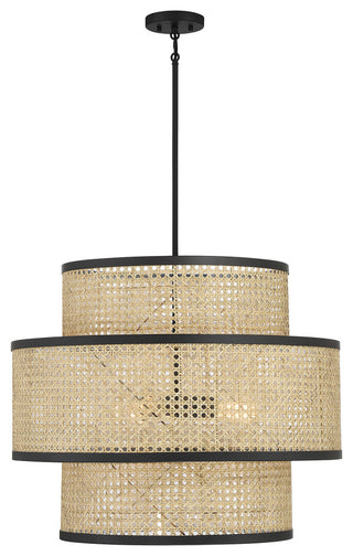 3-Light Pendant, Natural Cane With Matte Black