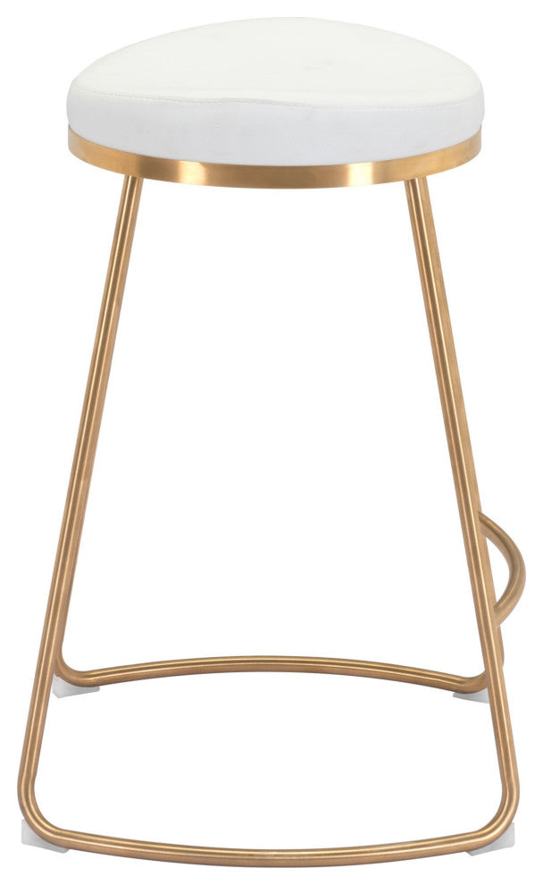 Set of Two White and Gold Modern Glam Geo Backless Counter Stools