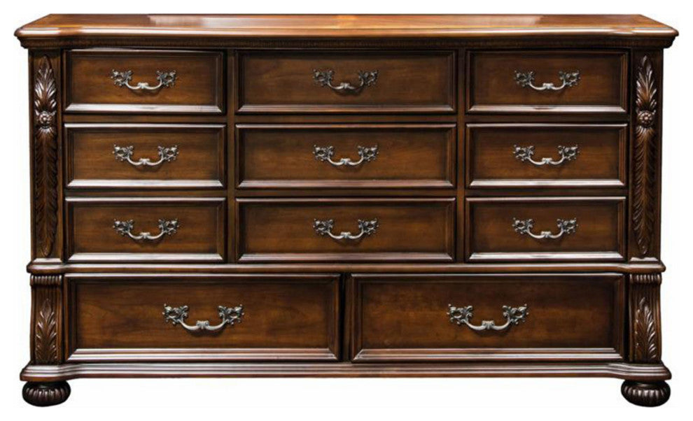 Top Notch Traditional Style Wooden Dresser, Brown Cherry