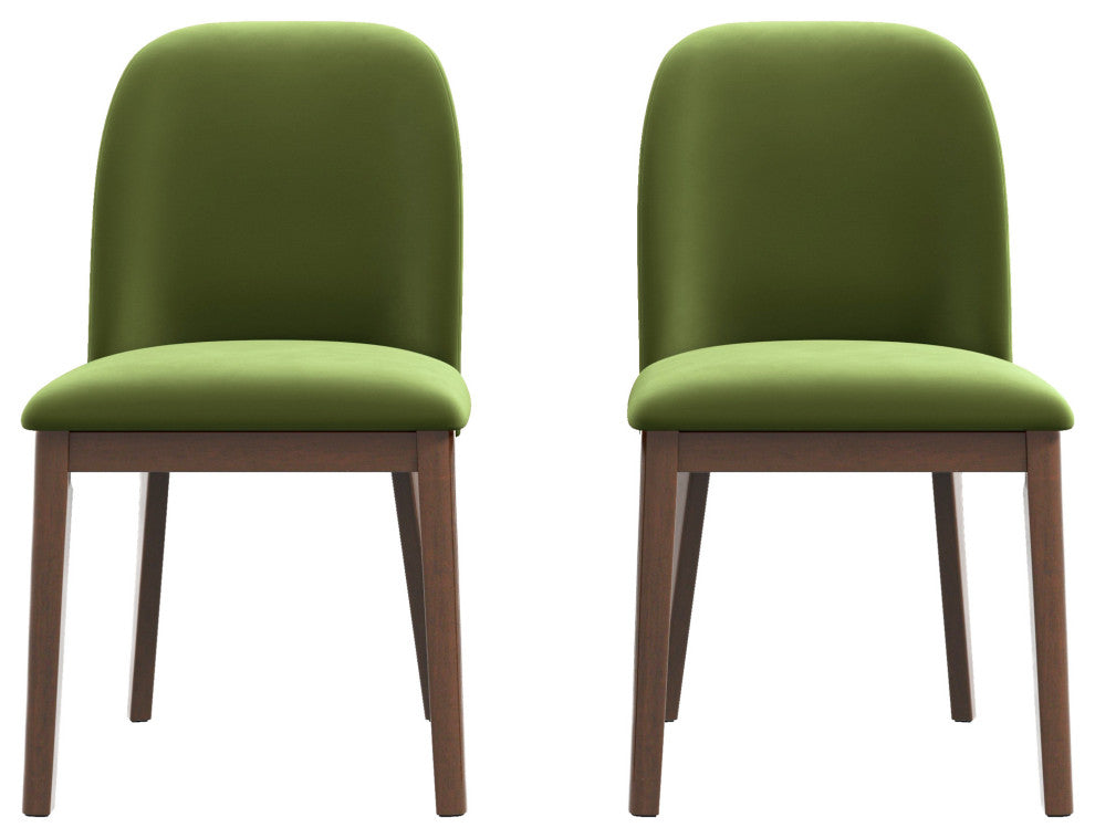 Belfast Mid-Century Modern Solid Wood Upholstered Dining Chair, Set of 2, Green