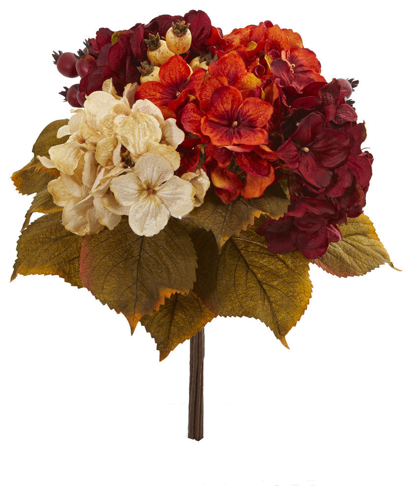 Nearly Natural 16" Autumn Hydrangea Berry Bouquet Artificial Flower (Set of 2)