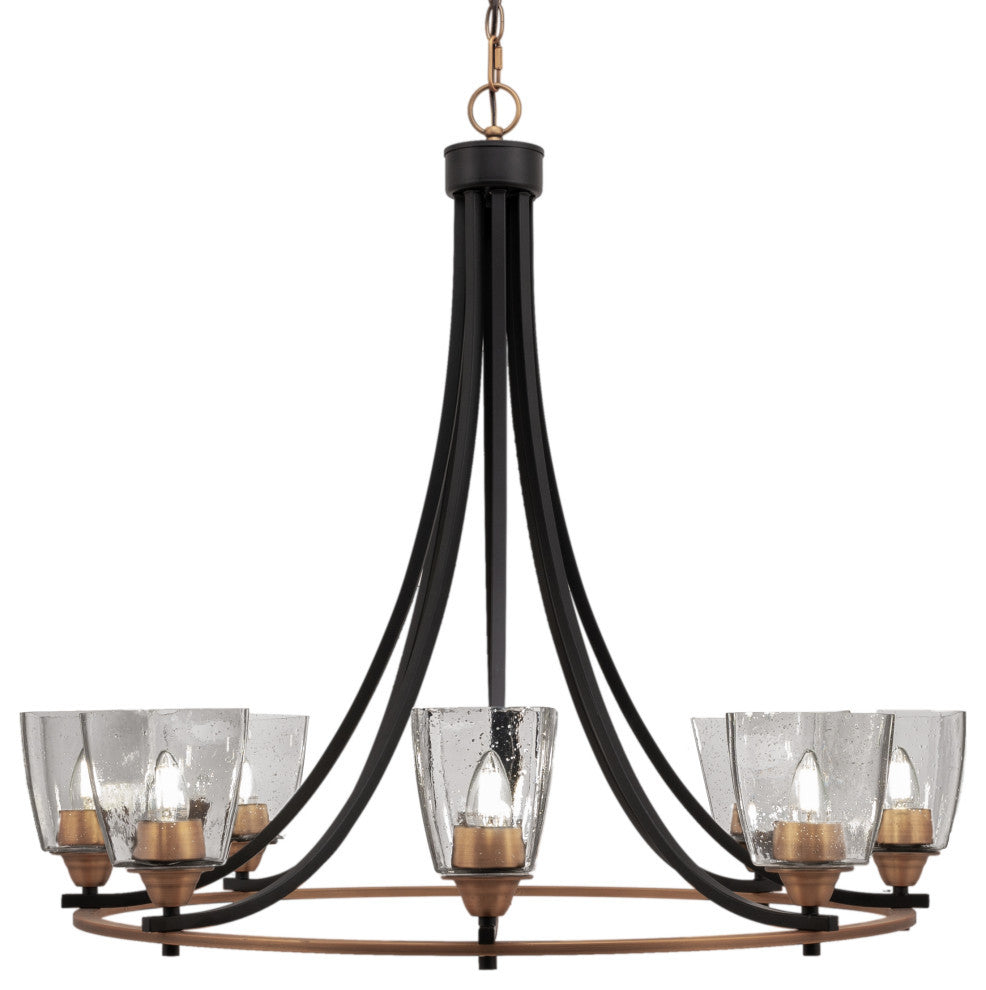 Paramount 8-Light Chandelier, Matte Black & Brass, 4.5" Clear Bubble