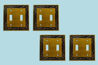 4 Victorian Switch Plate Double Toggle Antique Solid Brass |