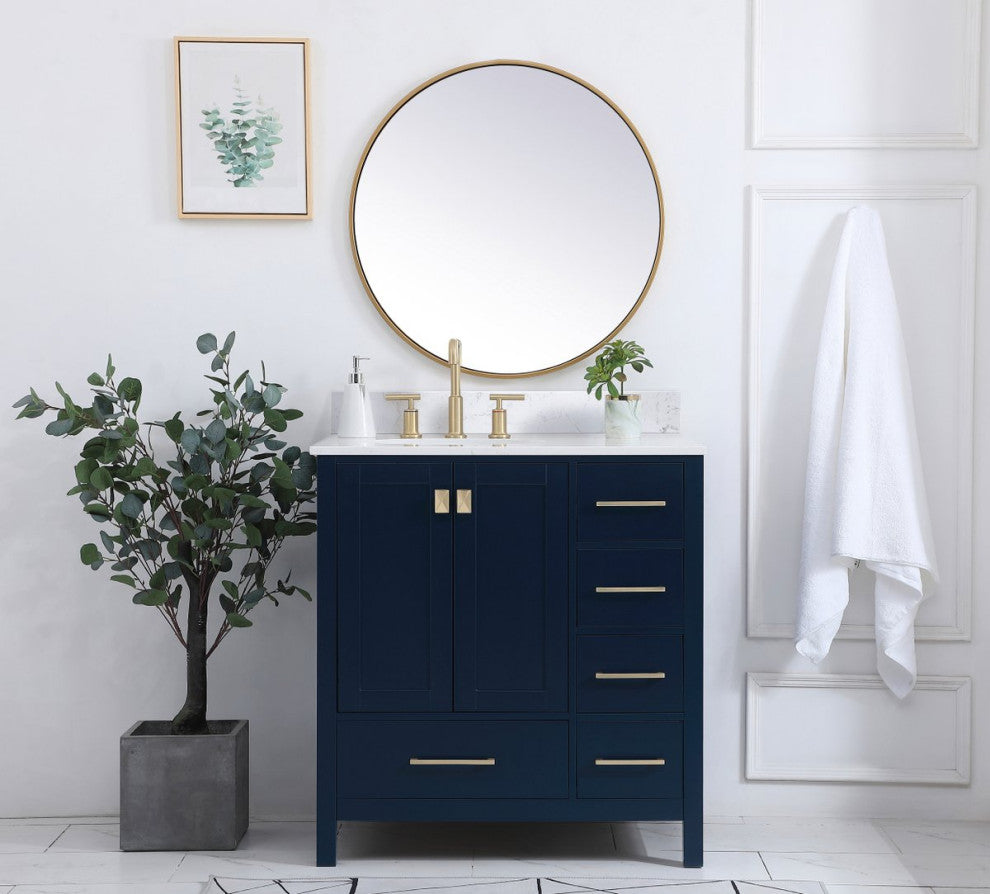 Iris 32" Single Bathroom Vanity, Blue With Backsplash