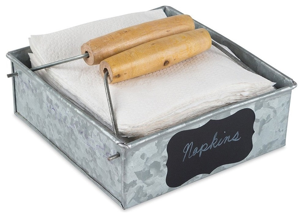 Benzara BZI457-AMC0005 Galvanized Metal Napkin Holder With Handles, Gray