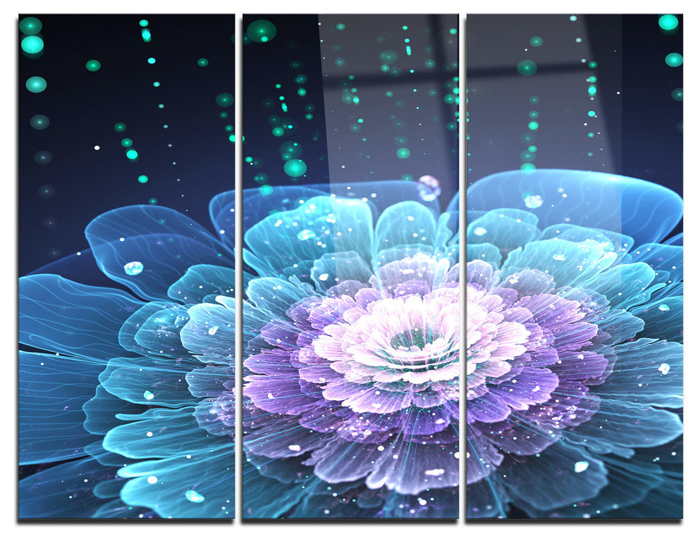 "Fractal Flower With Water Drops" Digital Metal Wall Art, 3 Panels, 36"x28"