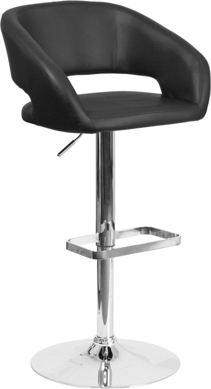 Estella Rounded Mid-Back Swivel Black Vinyl Adjustable Barstool