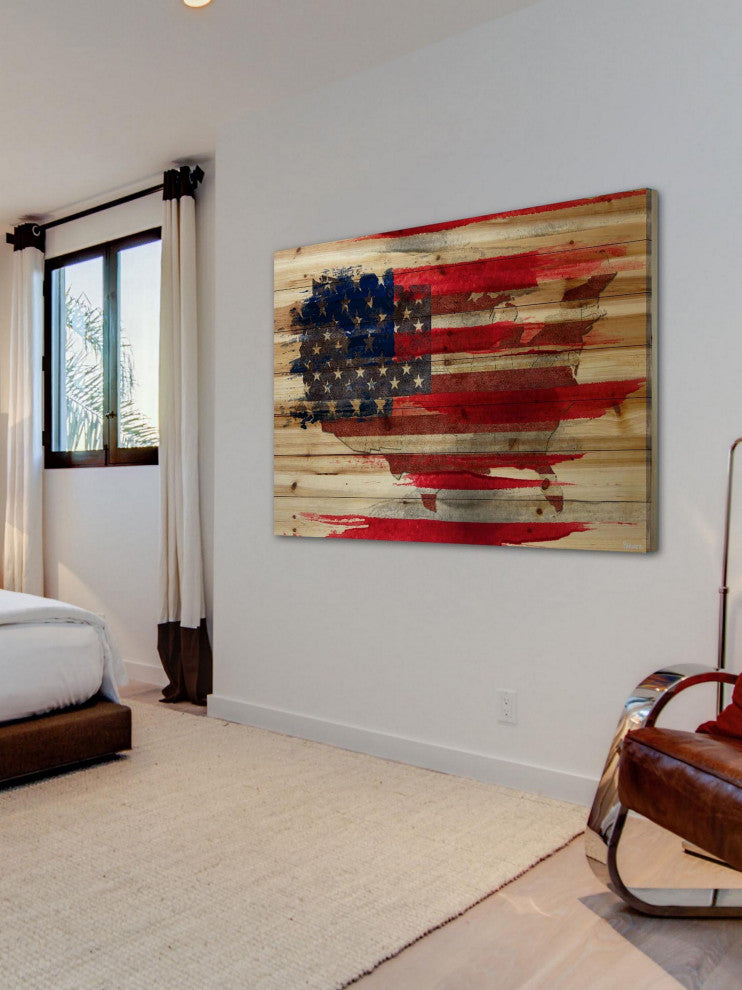 "American Map" Painting Print on Natural Pine Wood, 18"x12"