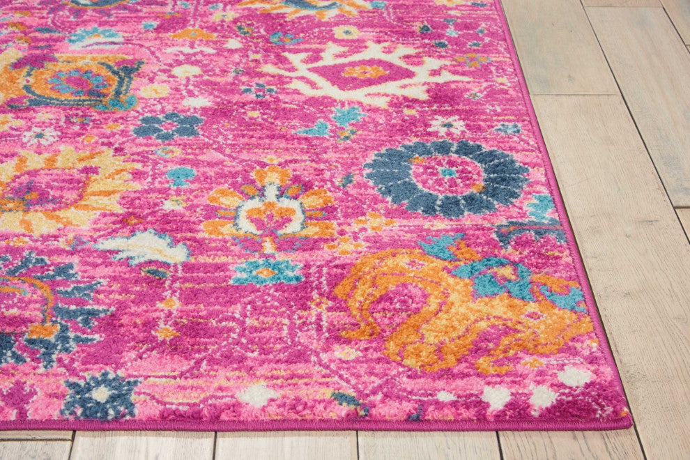 7 x 10 Fuchsia and Orange Distressed Area Rug