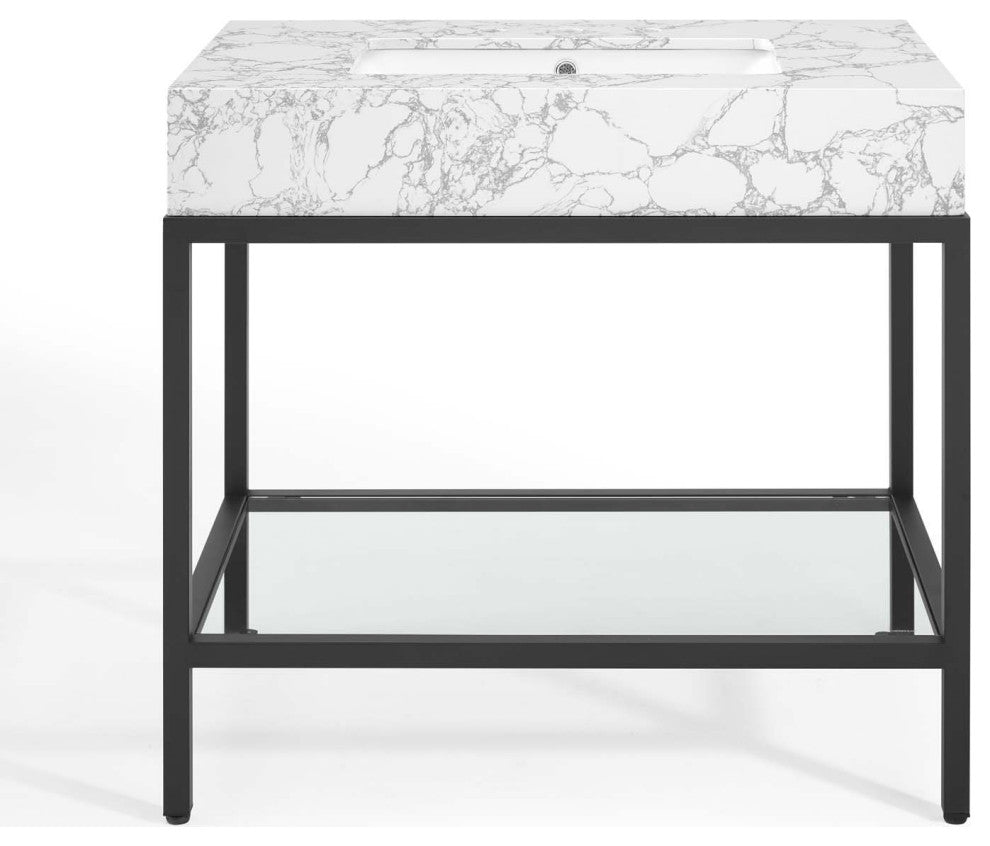 Sink Vanity Cabinet, Artificial Marble, Metal, Black White, Modern, Bathroom