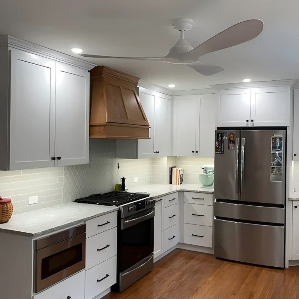 56" Modern Propeller Ceiling Fan with Remote Control and DC Reversible Motor, White