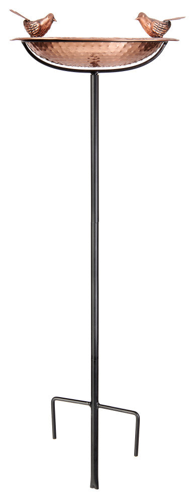 Pure Copper Bird Bath, Featuring Two Copper Birds, and Multipronged Garden Pole