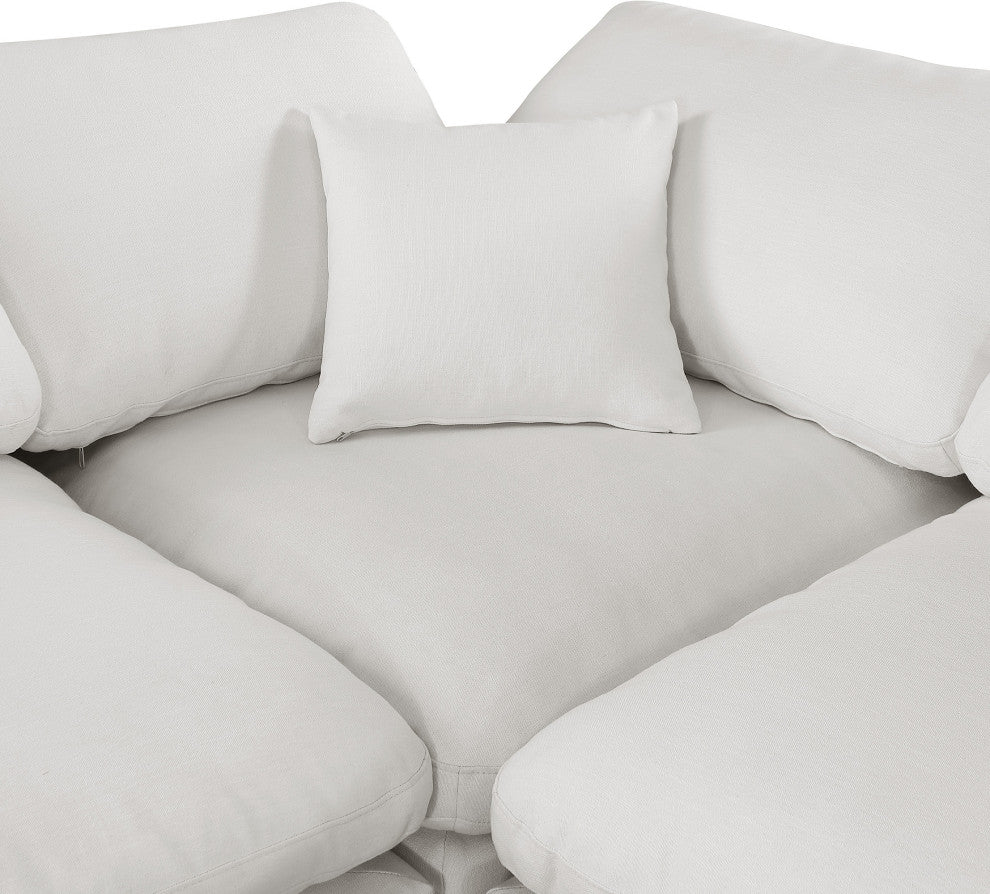Comfy Upholstered U-Shaped Modular Sectional, Cream, 6-Piece: 2 Armless Chair, 2 Corner Chair, 2 Ottoman, Linen Textured Fabric