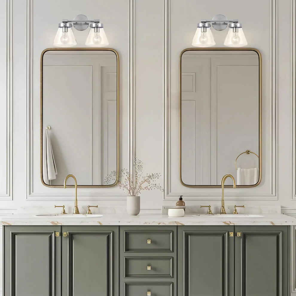 2-light Modern Farmhouse Nickel Vanity Light Wall Sconce