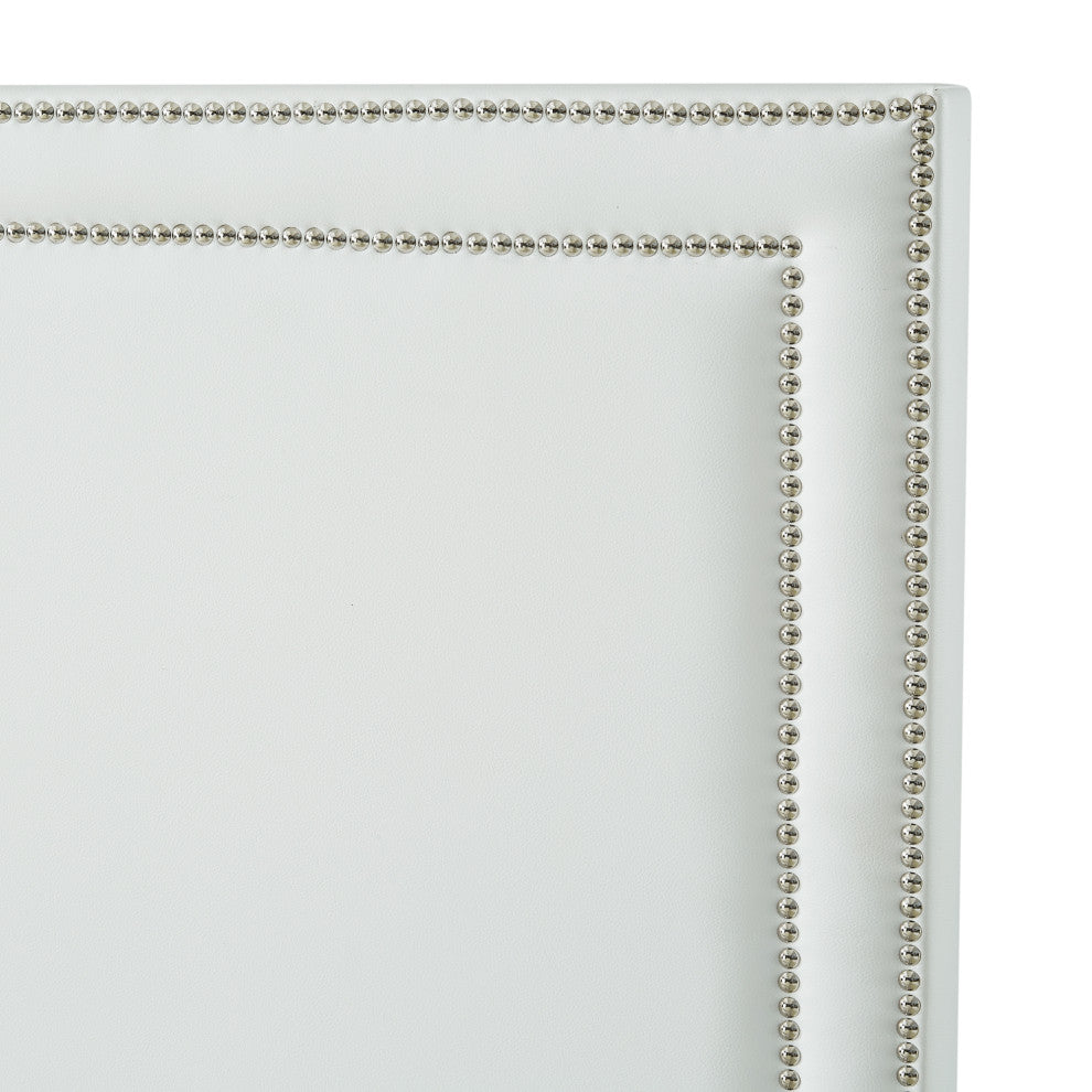 Giovanna Nailhead Trim Platform Bed, White Leather Pu, Queen