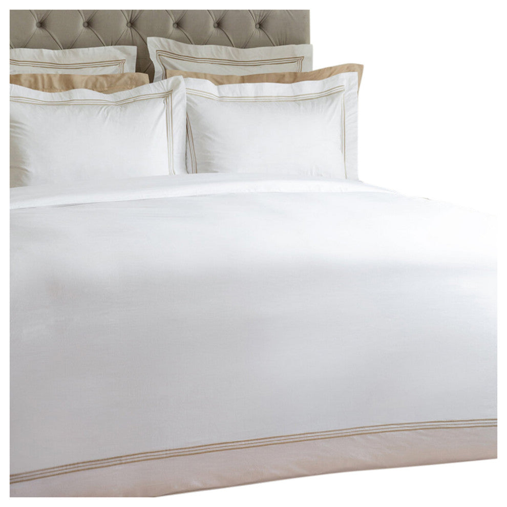 Frette Triplo Popeline Queen Duvet Cover White Beige