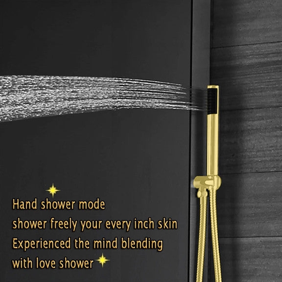 Led Mist Rainfall Shower System, Jetted Body, Brushed Gold
