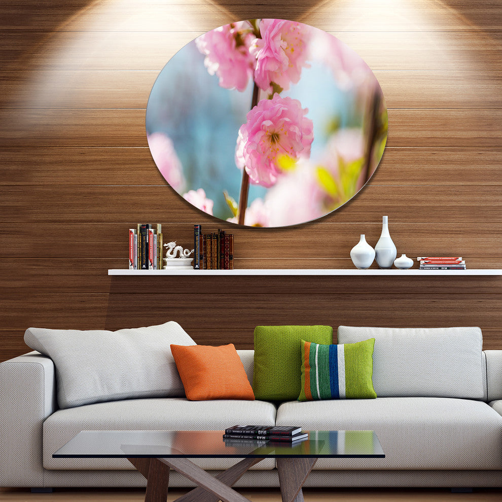 Almond Tree Pink Flowers, Flower Round Metal Wall Art, 36"