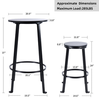 Bistro Pub Metal Dining Set (1 Table + 2 Stools), Black