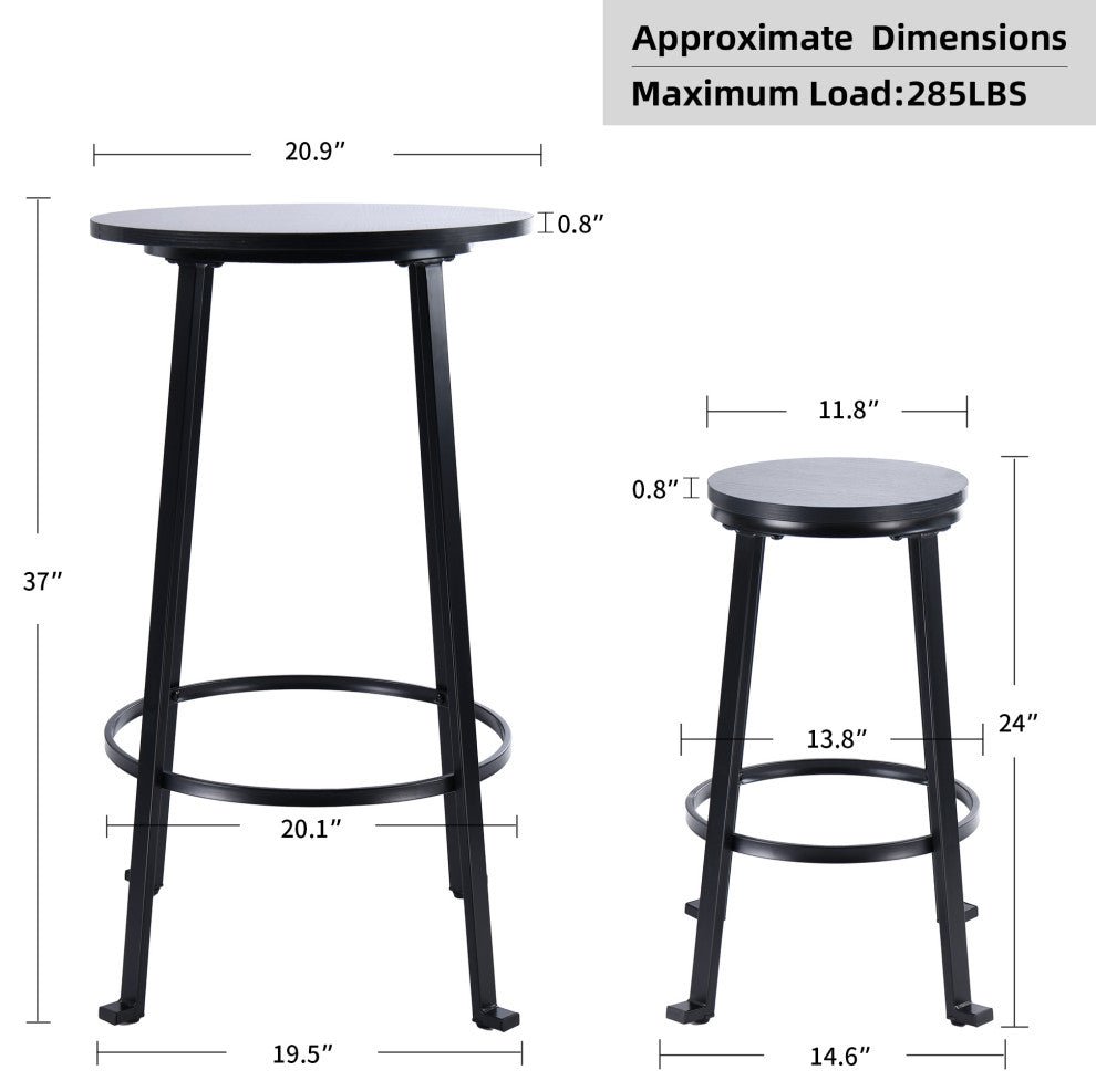 Bistro Pub Metal Dining Set (1 Table + 2 Stools), Black