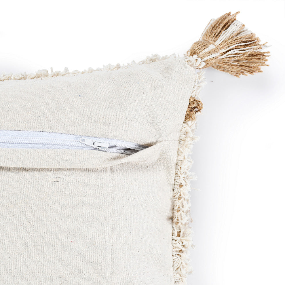 Ox Bay Handwoven White/Brown Diamond Cotton Blend Pillow Cover, 14"x36"