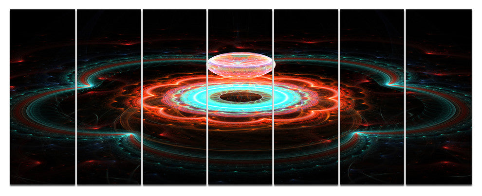 Balloon over Fractal Colored Area, Floral Canvas Art Print, 83"x32", 7 Panels