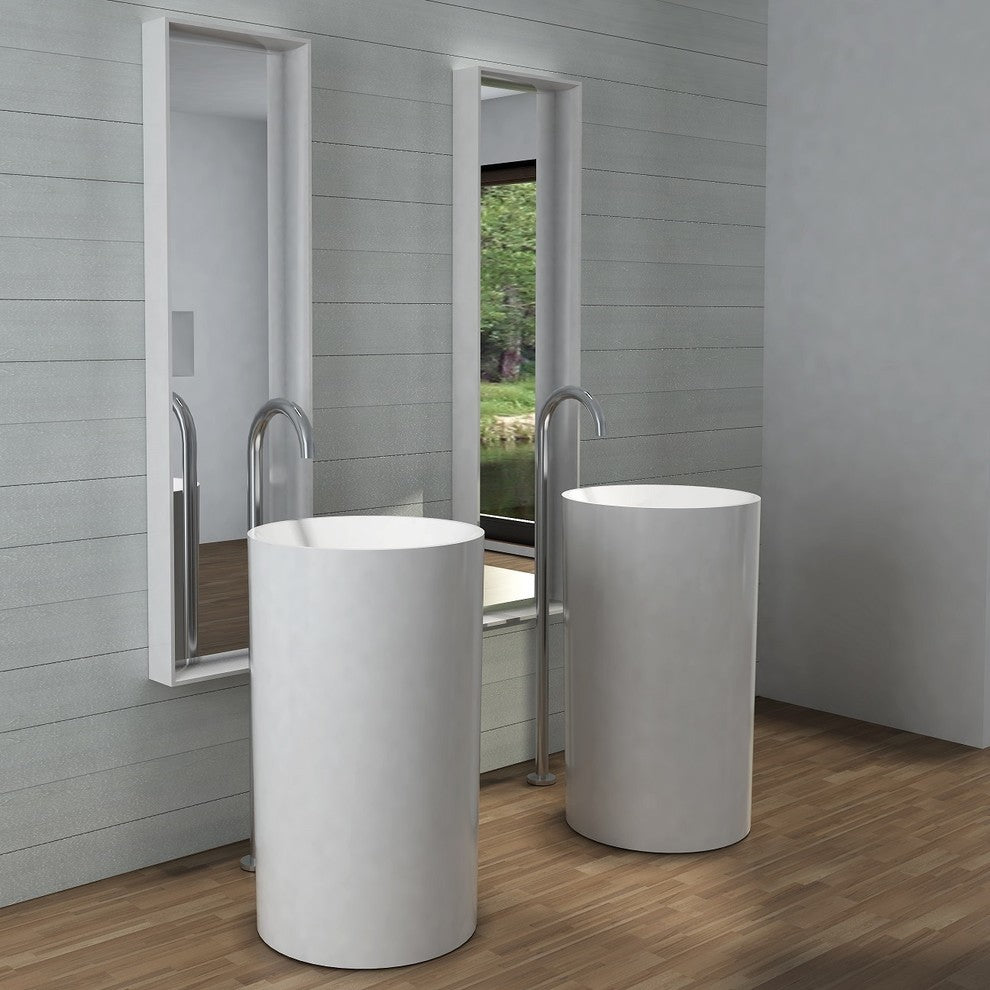ADM Circular Freestanding Pedestal Sink, White, 20", Glossy White
