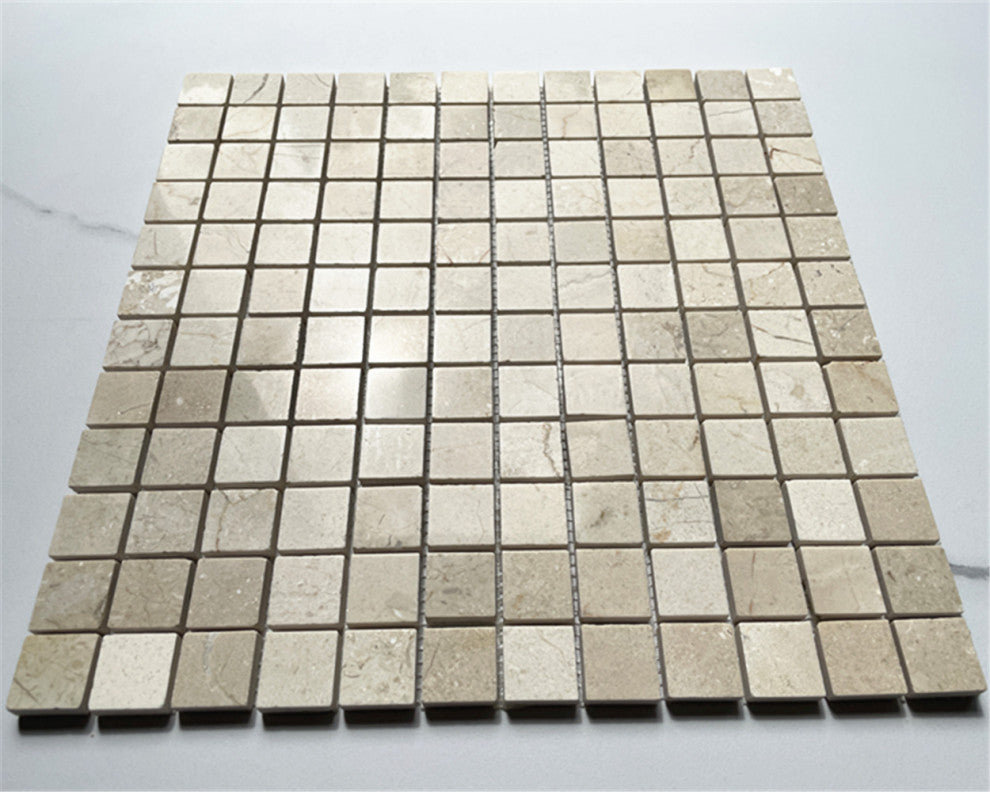 Crema Marfil Marble 1" Grid Square Mosaic Bathroom Beige Tile Polished, 1 sheet