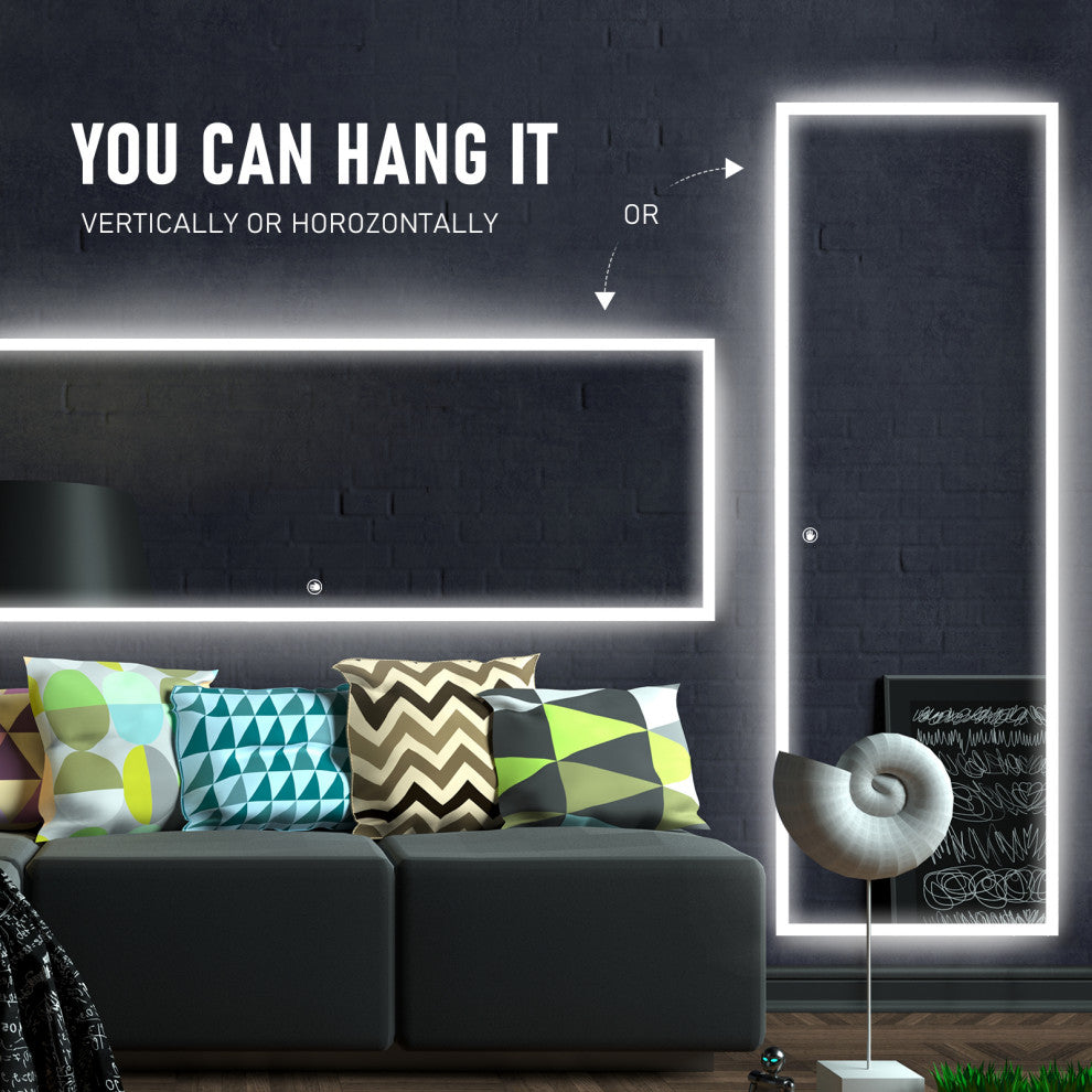 LED Vanity Wall Mounted Fitting Mirror, Vertical/Horizontal, 65x22", Border Light, Induction