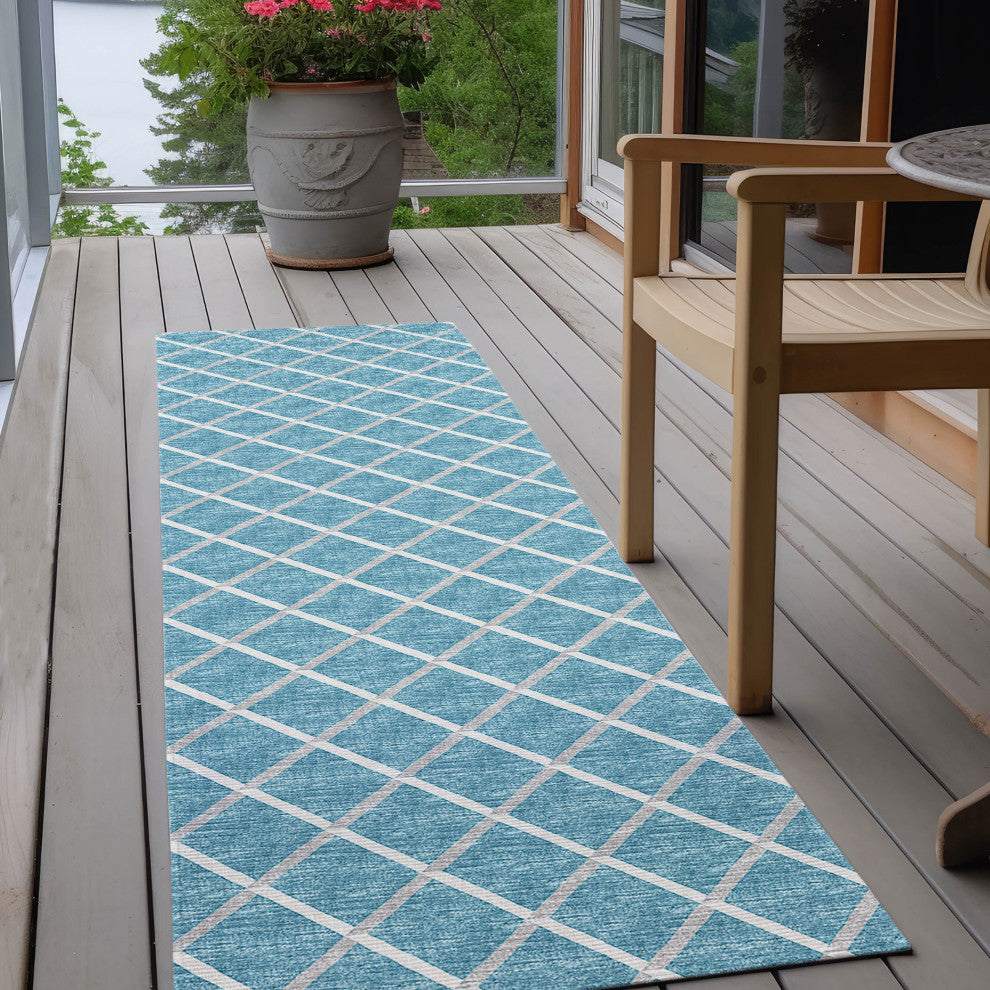 Indoor/Outdoor York YO1 Sky Blue Machine Washable 2'3" x 10' Rug