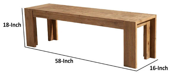 Benzara BM186134 Solid Acacia Wood Bench with Bracket Legs, Brown
