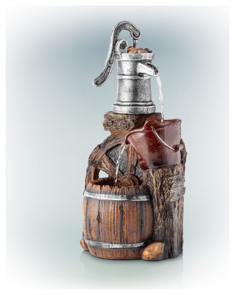 24" Tall Outdoor 3-Tier Old-Fashioned Pump Barrel Fountain Yard Art Decor