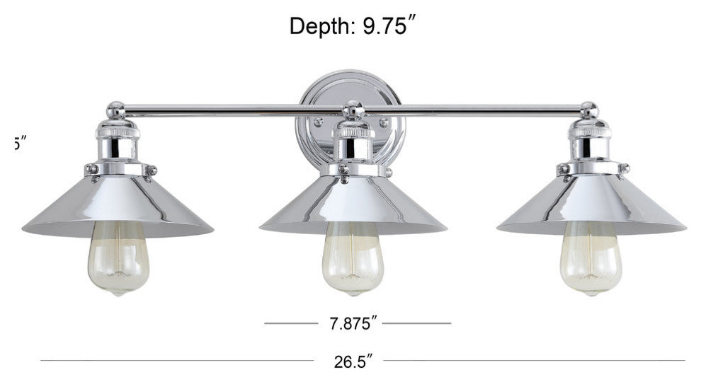 June Metal Shade Sconce, Chrome, 3-Light