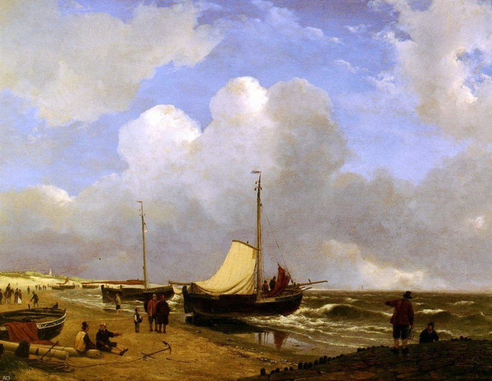Andreas Schelfhout Moored on the Beach, 21"x28" Wall Decal Print