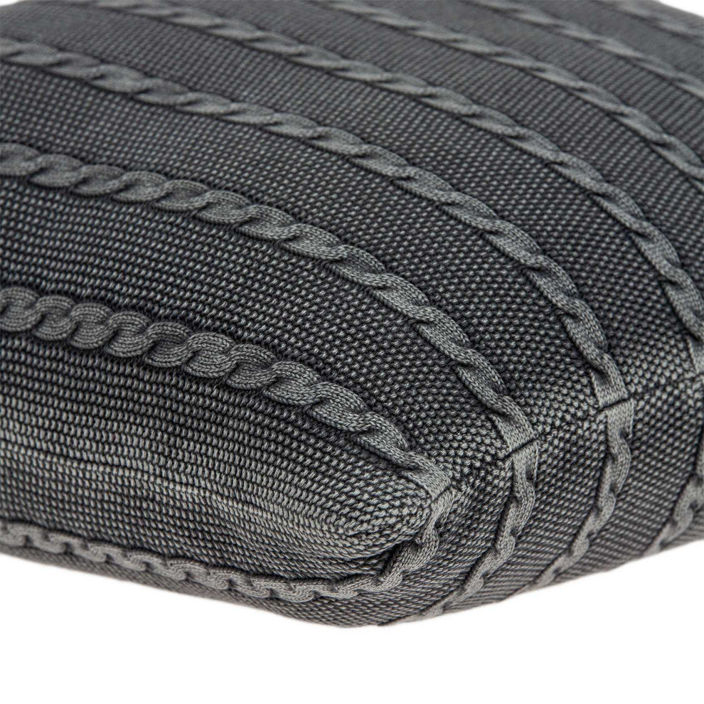 HomeRoots Casual Sweater Knit Gray Stripe Accent Pillow Cover