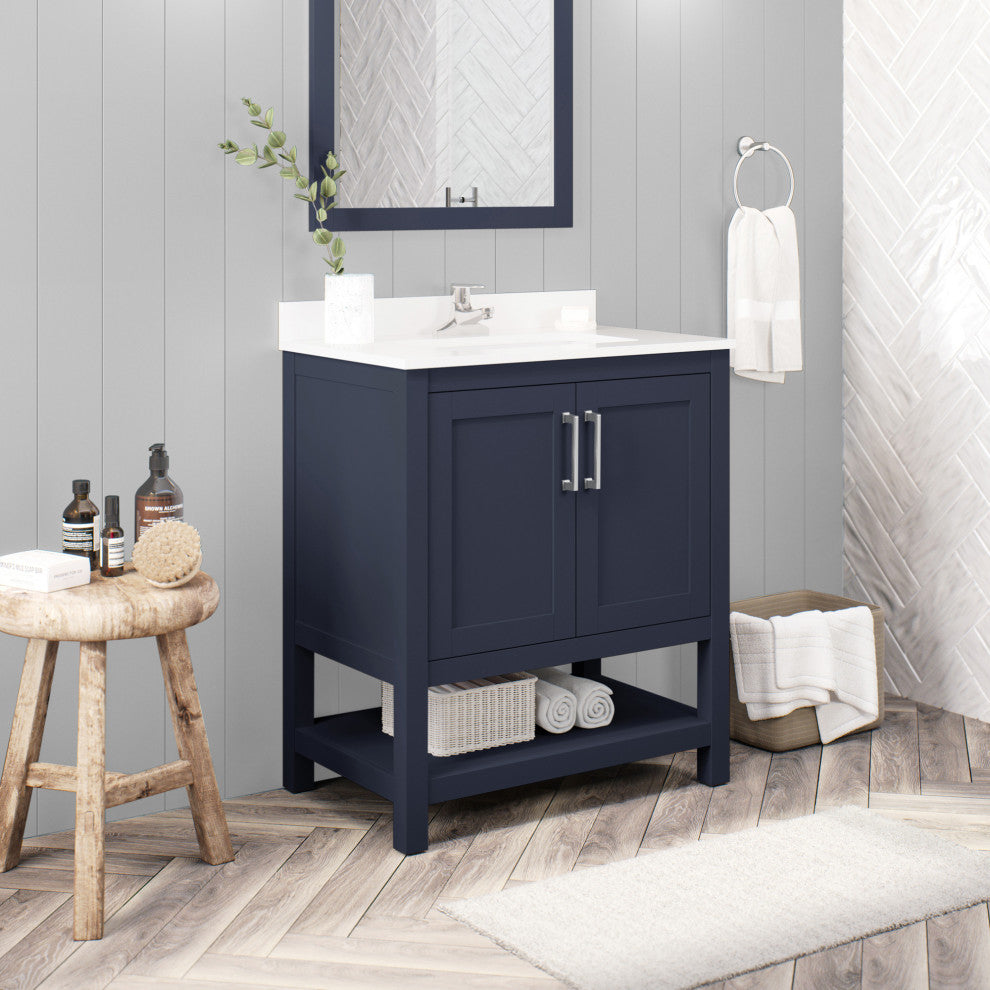 Ove Decors Vegas Single Sink Bathroom Vanity Set With Countertop, White, Midnight Blue, 30"