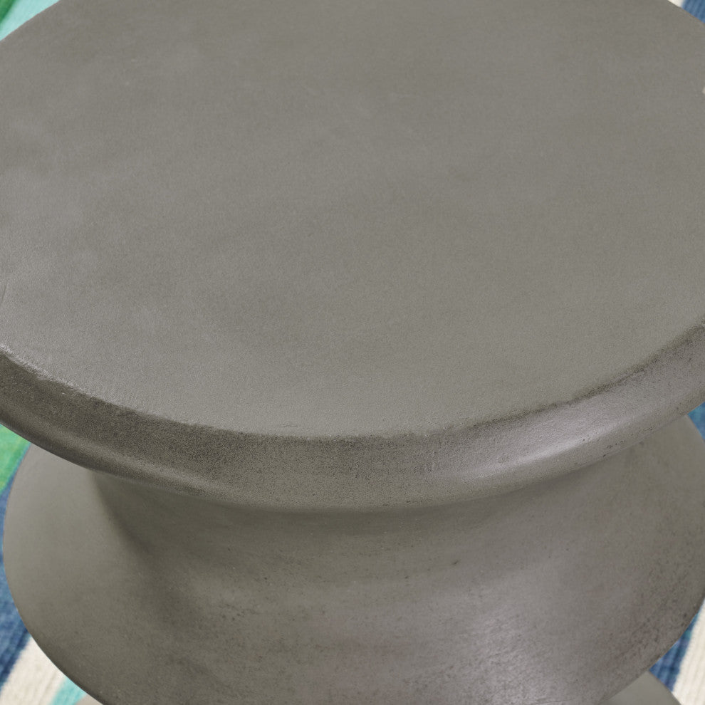 GDF Studio Alia Outdoor 22" Light-Weight Concrete Side Table, Light Gray