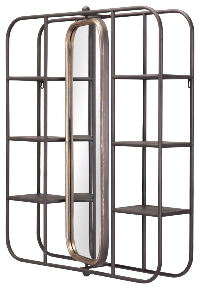 Frame Wall Mirror, Rectangular, Glass, Steel Metal, Gray, Bedroom Living