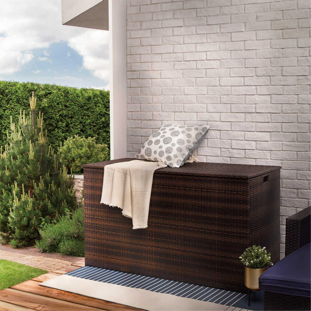 Wicker 154 Gallon Patio Storage Chest, Brown