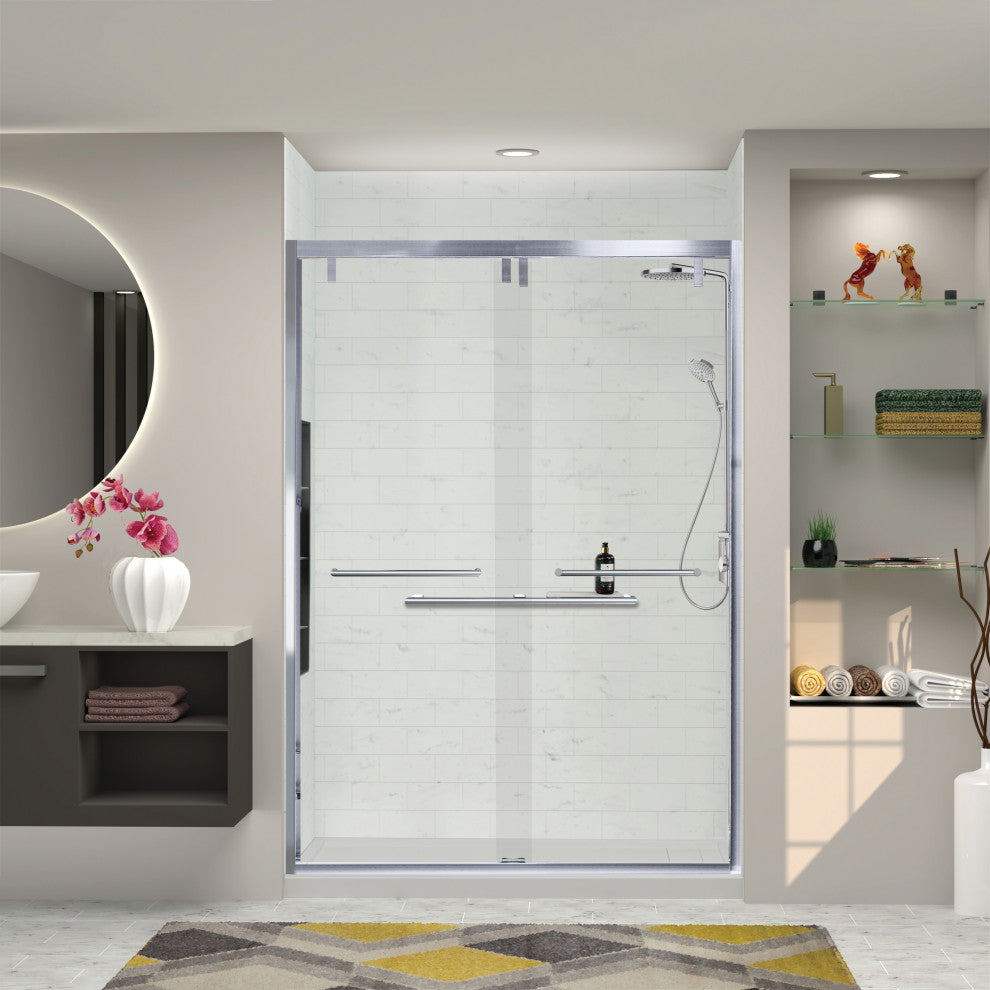 Eden 56-60" W x 80" H Shower Door, Iron Glass, Polished Chrome, Turin