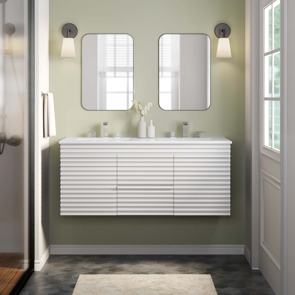 Render 48" Wall-Mount Bathroom Vanity, White White