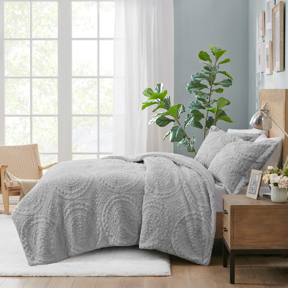 Madison Park Arya Medallion Faux Fur Plush Comforter Mini Set