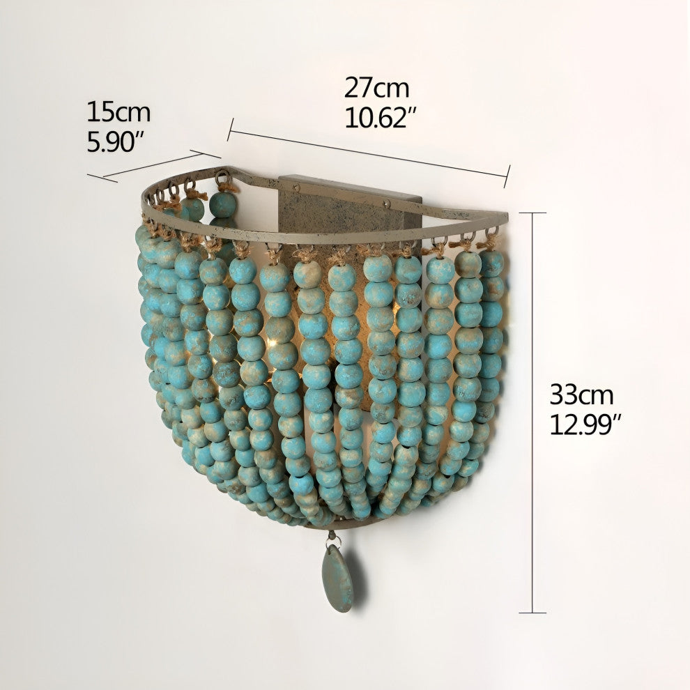 Donostia | Retro Blue/White Wooden Bead Wall Lamp, Blue