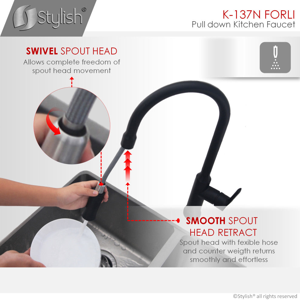 STYLISH Single Handle Pull Down Matte Black Kitchen Faucet