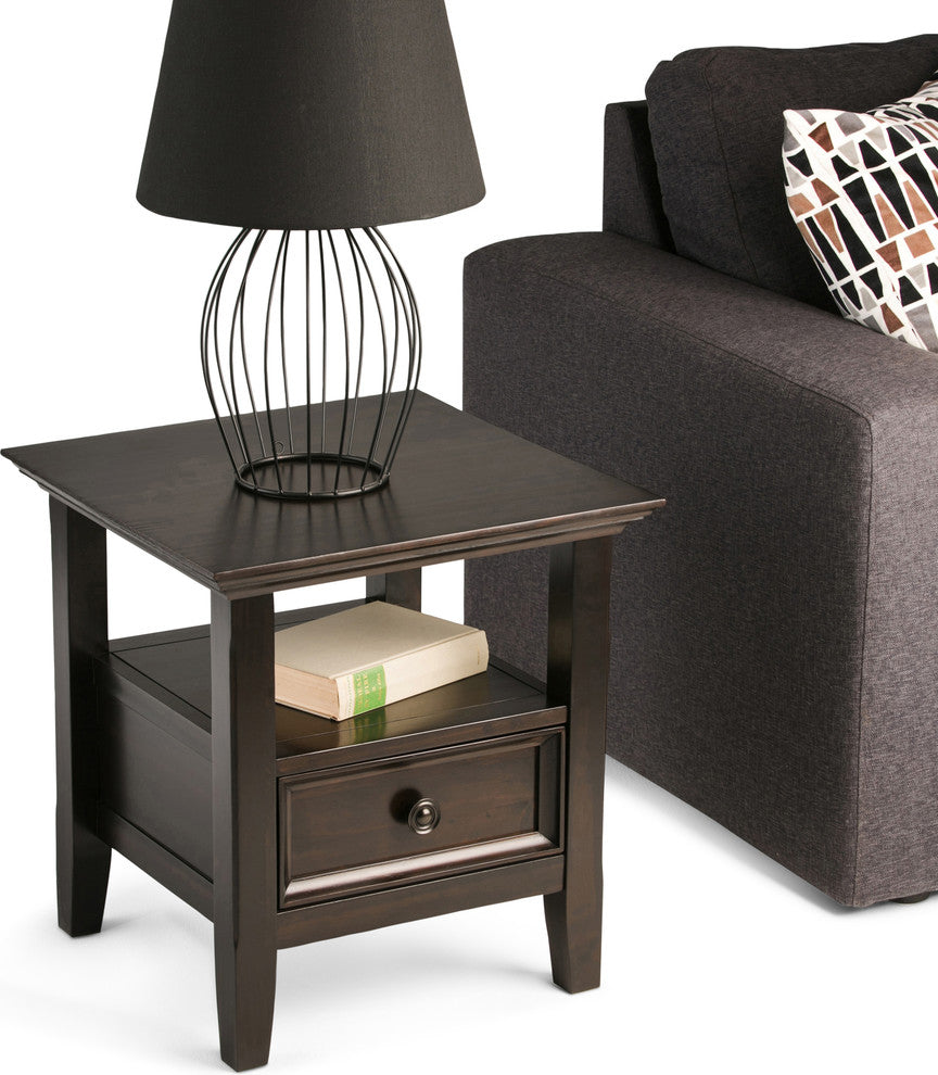 Amherst Solid Wood 19 Inch Wide Square Transitional End Table In Hickory Brown